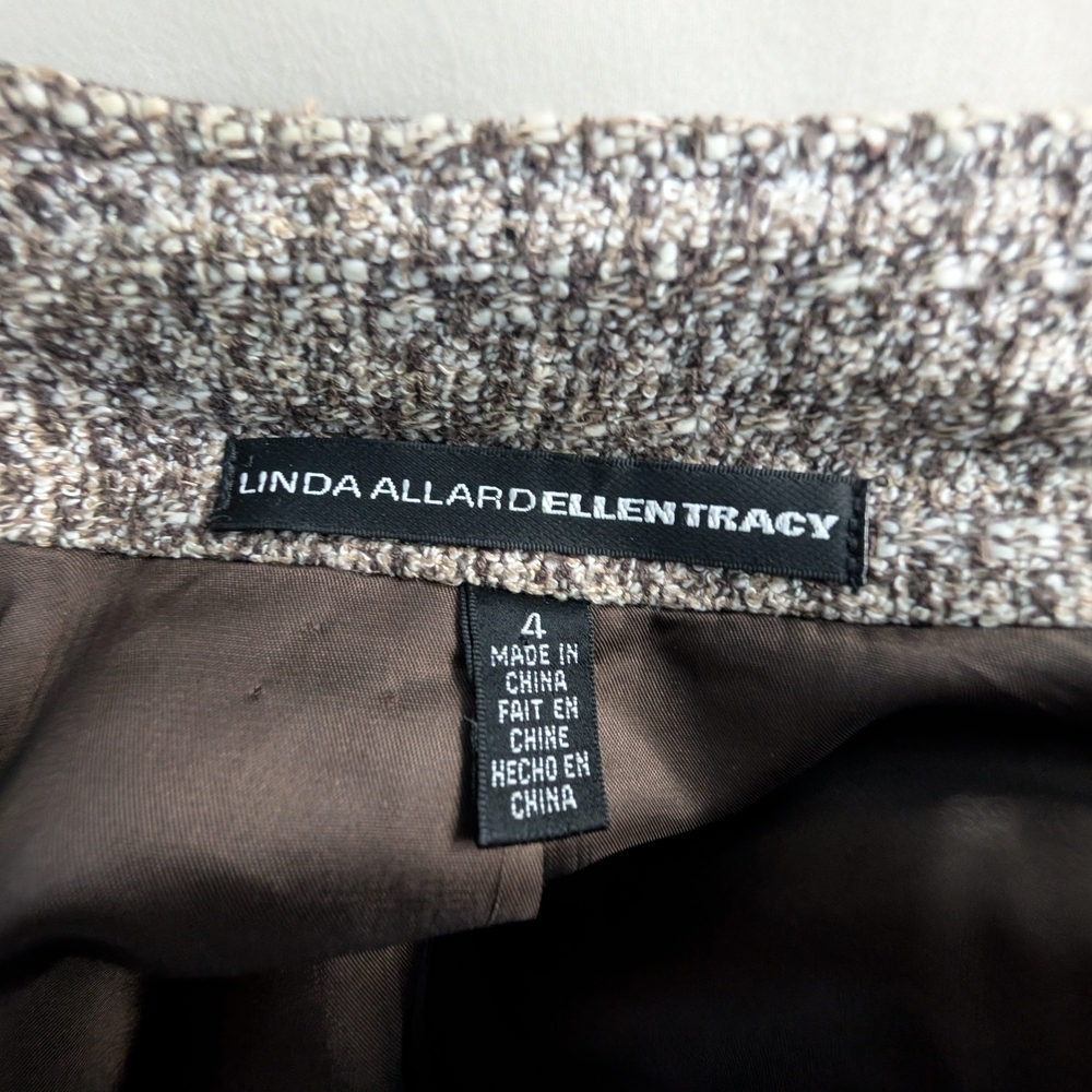 Linda Allard Ellen Tracy Tweed Jacket Blazer Wool Blend Brown Cream Zip Front Si - Picture 12 of 12
